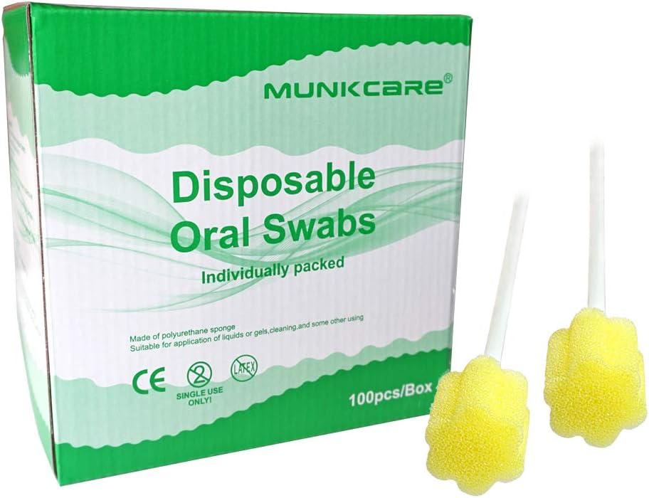 MUNKCARE Mouth Swabs Oral Cleaning Sponge- Untreated Individually Wrapped Mouth Swabs Sponge Yellow 100 Counts
