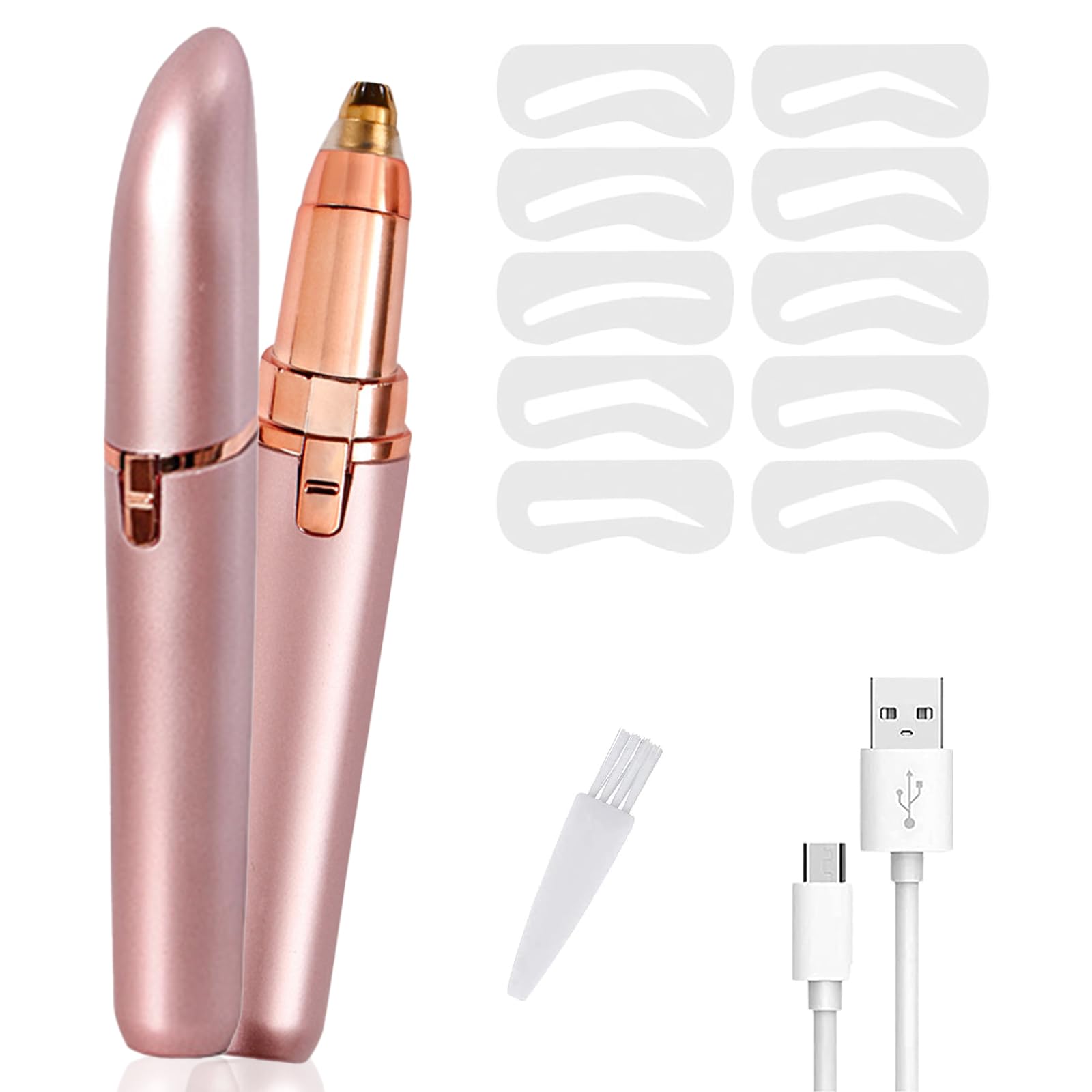 Leogony 13PCS Eyebrow Trimmer Women, Rechargeable Eye Brow Epilator Pen for Ladies, with Charging Cable, Brush, 10 Eyebrow Cards