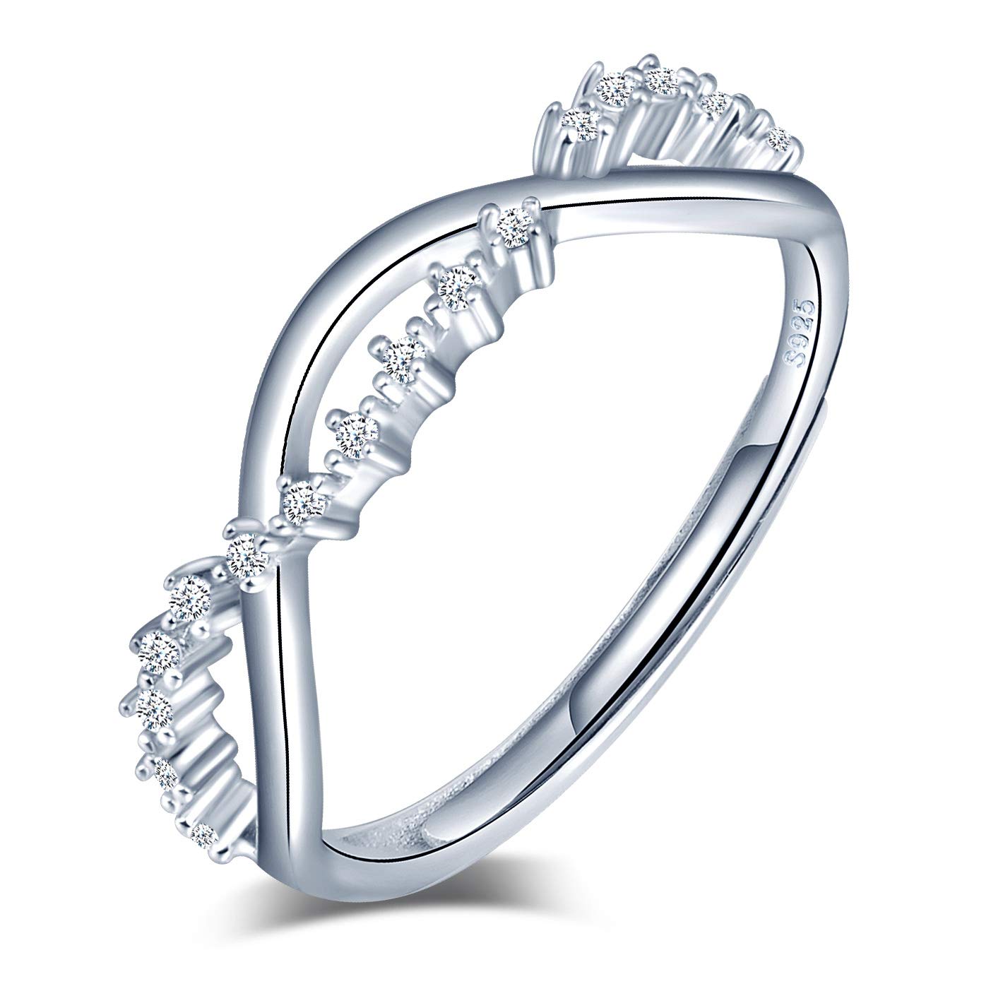 Women's 925 sterling silver Open Ring, Infinite symbol inlaid zircon ring, Engagement wedding ring, Adjustable size, Christmas birthday gift