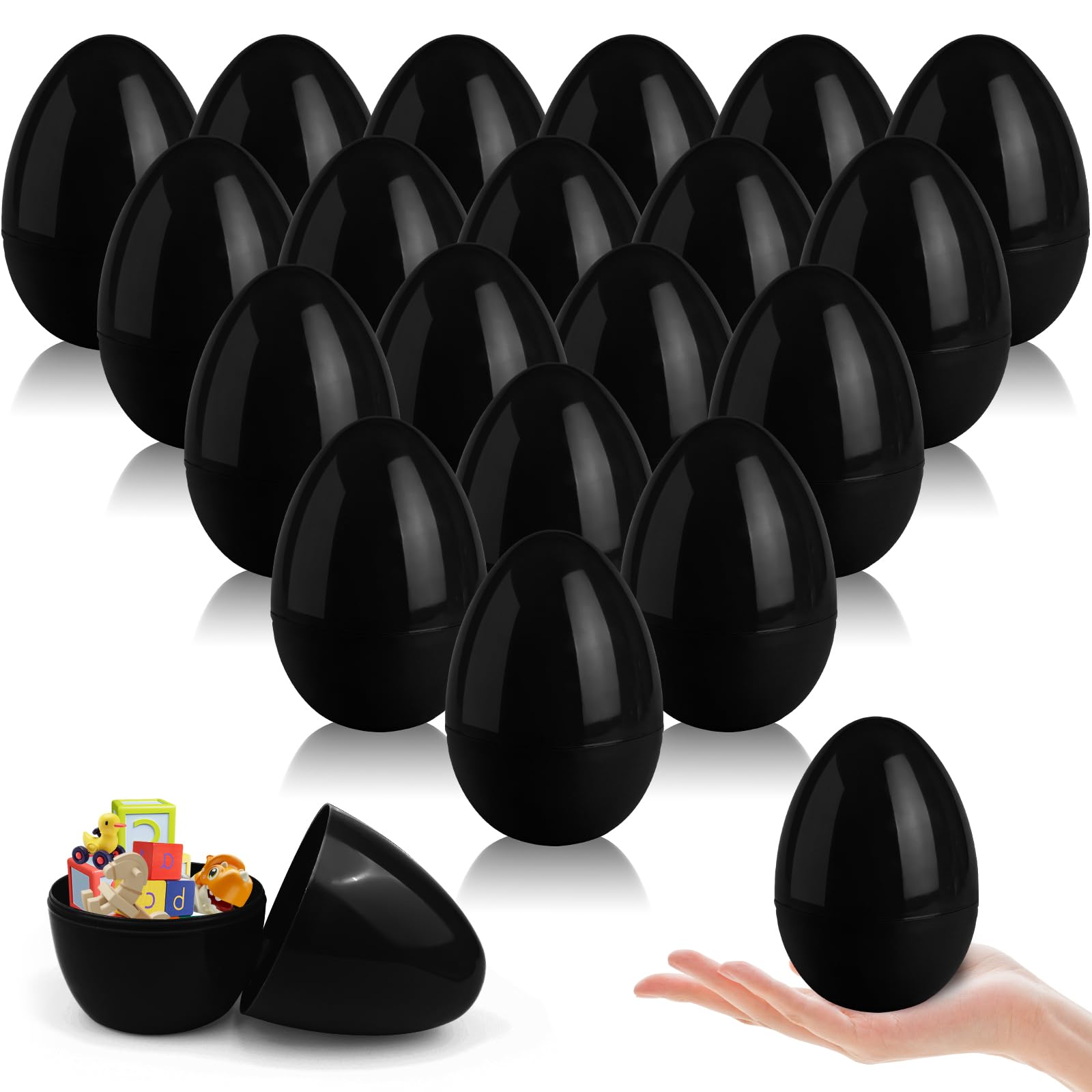 HSLCGF 24 Pack Plastic Easter Eggs Large 3.5 Inch Empty Eggs Bulk Fillable for Easter Theme Party Favor Basket Stuffers Holiday Decoration (Black)