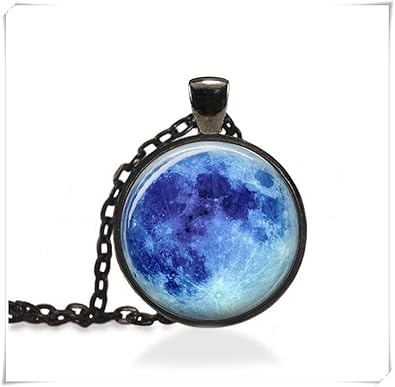 Amazon Com We Are Forever Family Blue Moon Pendant Full Moon Jewelry Blue Full Moon Necklace Dome Glass Ornaments Romantic Gifts Black Jewelry