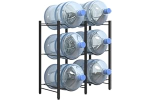mocomax 5 Gallon Water Jug Rack, Detachable Water Bottle Holder for 6 Bottles, 3 Tier Heavy Duty Water Cooler Jug Rack, Water Bottle Organizer Storage Rack for Kitchen, Office, Living Room, Black