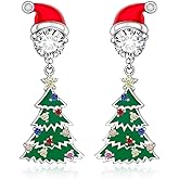 925 Sterling Silver Christmas Earrings Christmas Tree Earrings for Women Colorful Santa Hat Studs Holiday Xmas Jewelry Gifts for Women