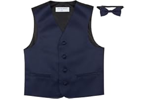 VESUVIO NAPOLI BOY'S Dress Vest & BOW Tie Solid NAVY BLUE Color BowTie Set