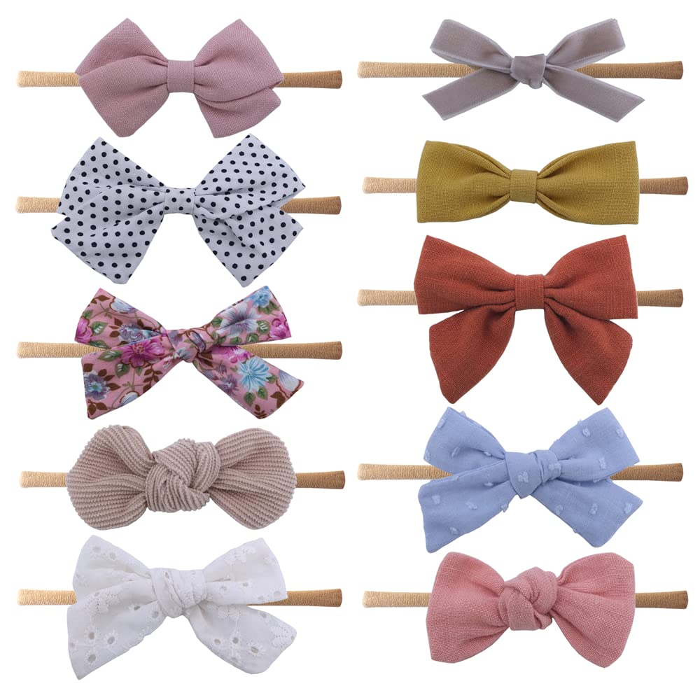 Baby Bow Nylon Headband for Newborn Infant Toddler Baby Girls Hair Bow Elastic Band Accessories (Pink/Bubble)