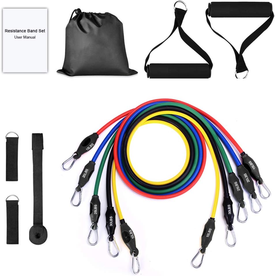 Resistance Bands Set (11PCS)- with 5 Fitness Tubes, Door Anchor, Handles and Carry Bag