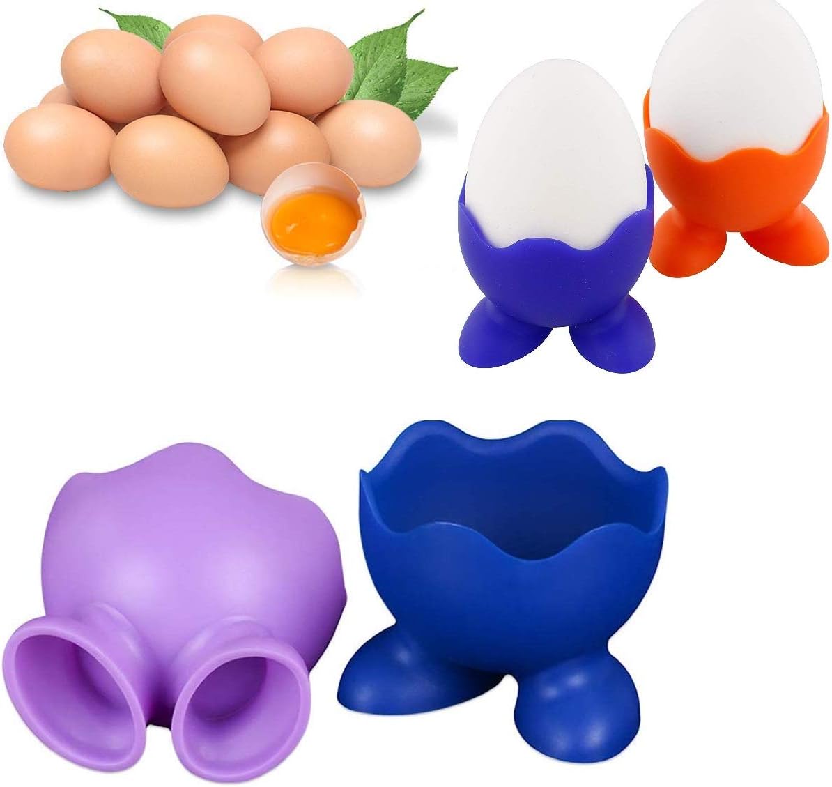 ZIZLY Silicone Egg Holder Cup Set of 4 Egg Cup Soft Boiled Eggs Holder, Egg Serving Cup, Egg Separator - Perfect for Kitchen & Dining Breakfast Rainbow Serving Cups