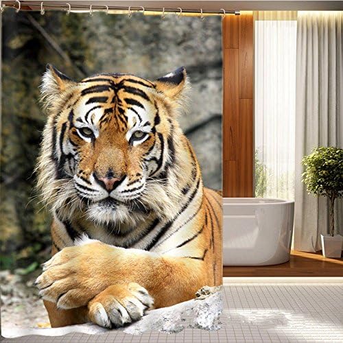 Shower Curtain, Pretty Handy Waterproof Forest Tiger 3D Print Curtains Bathroom Fabric Shower Curtain with Hooks Mildew Resistant Fabric Shower Curtain Water-Repellent Bathroom Curtain 180 cm X 200 cm