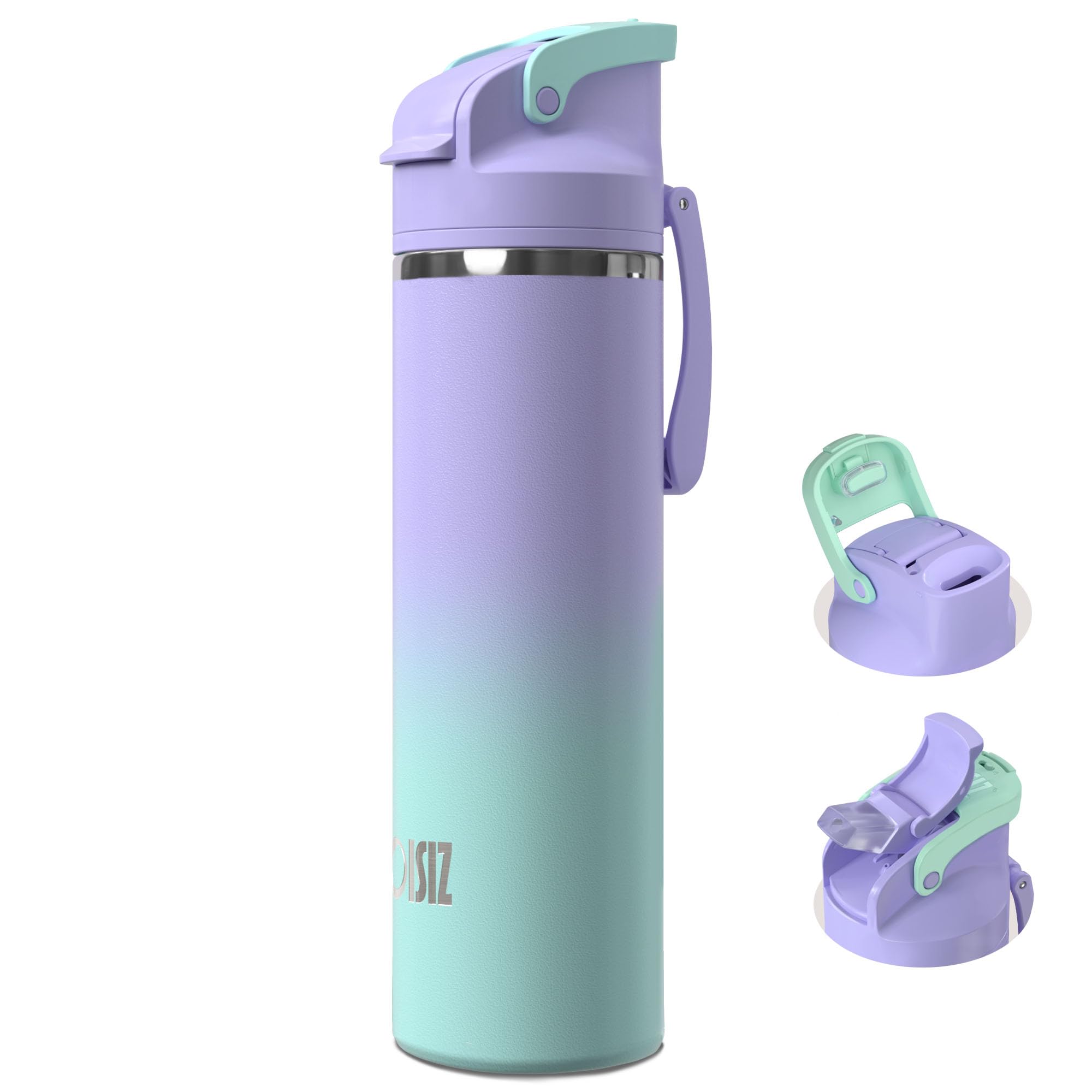Photo 1 of OISIZ Insulated Water Bottle 24 oz with 2 in 1 Spout and Straw Lid,One Click Safety Lock,100% Leakproof,Keep Cold 24H,Vacuum Stainless Steel Water Bottle for School,Travel and Sports,Dishwasher Safe