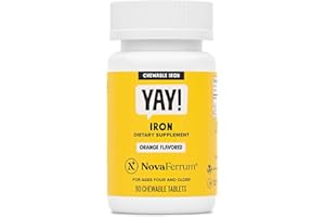 NovaFerrum Yay | Chewable Iron Supplement for Kids & Adults Ages 4 and Over | 18mg of Iron | 90 Servings | Sugar Free | Vegan | Gluten Free | Orange Flavor