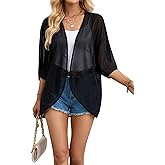 Womens Kimonos Chiffon Cardigan Sheer Beach Cover Up for Women, 3/4 Sleeve Tops Summer Vacation Outfits for Women