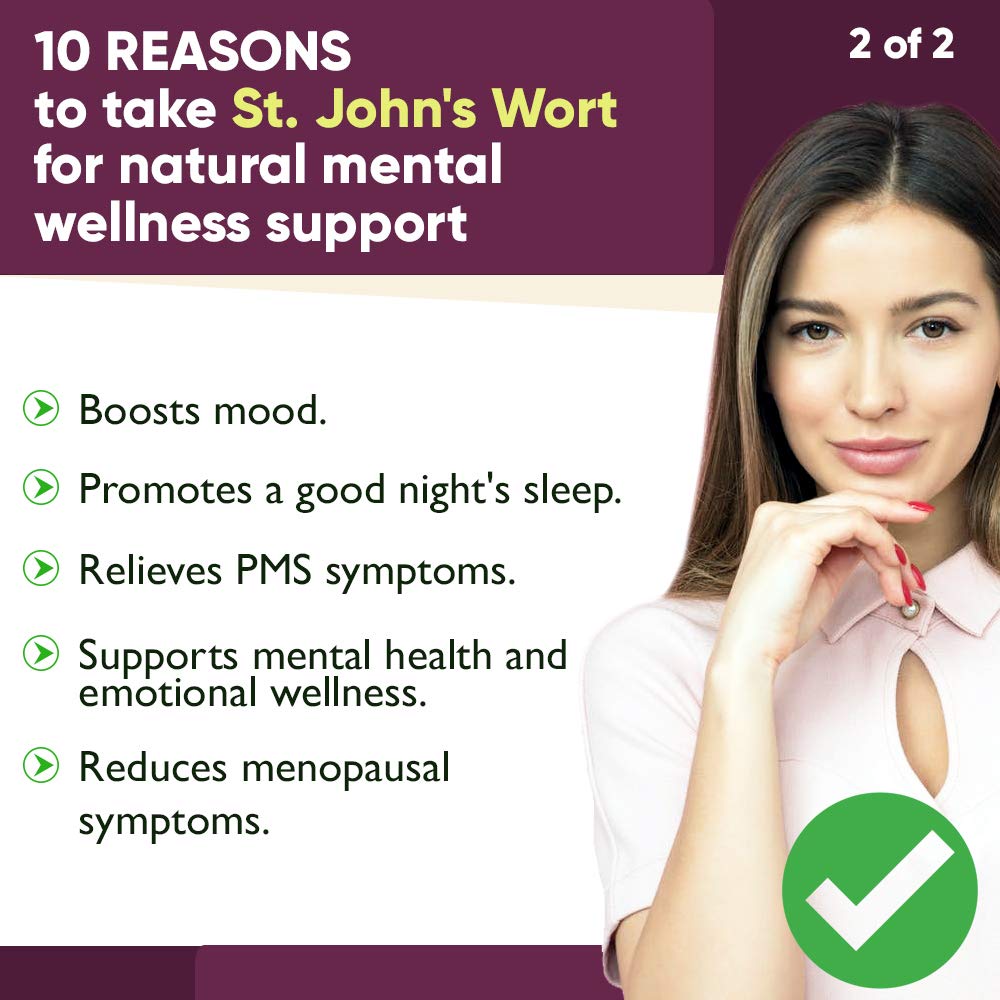 St.John\'s Wort 900mg Supplement-Natural Antidepressant for Mood Boost, Anxiety & Depression Support-Provides Extended Stress Relief-120 capsules, 450mg of St Johns Wort with 0.3% Hypericin per Capsule