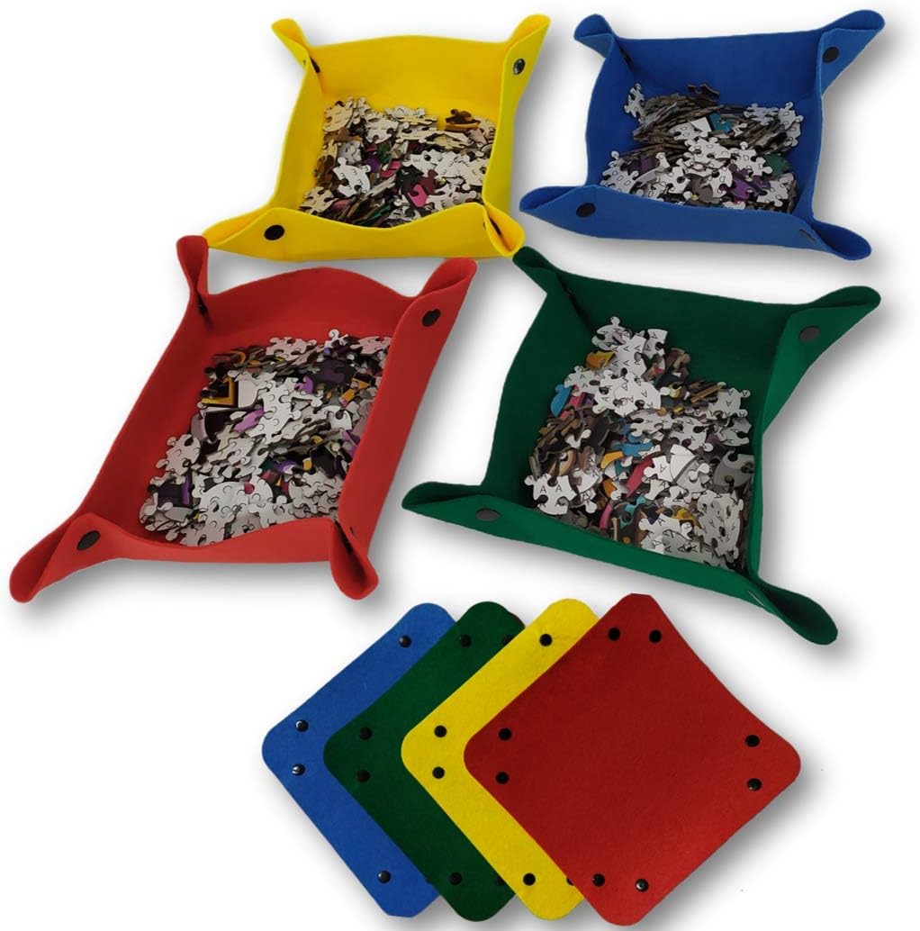 TNYGoods-Puzzle Roll Up Mat, Hold up to 1500 Pieces, with 45.7" X 26" Portable Storage and Transport Felt Mat, Inflatable Tube, Mini Pump, Drawstring Storage Bag, 3 Elastic Fasteners, 4 Sorting Trays: Toys & Games