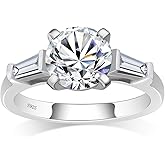 Geyunxu Round Cut Moissanite 3 Stone Engagement Rings Center Stone 3ct D Color VVS1 18k Gold Plated 925 Sterling Silver Anniversary Wedding Promise Ring for Women