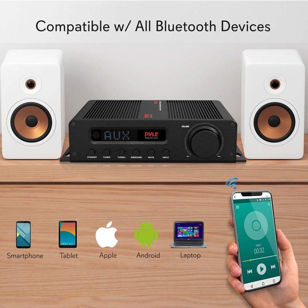 Wireless Bluetooth Home Audio Amplifier - 100W 5 Channel Home Theater Power Stereo Receiver, Surround Sound w/ HDMI, AUX, FM Antenna, Subwoofer Speaker Input, 12V Adapter - Pyle PFA540BT: Electronics