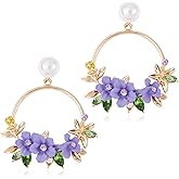 ONLYJUMP Boho Flower Stud Hoop Earrings for Women Fashion Matte Floral Pearl Dangle Earring Unique Chic 3D Large Flower Earrings Statement Jewelry