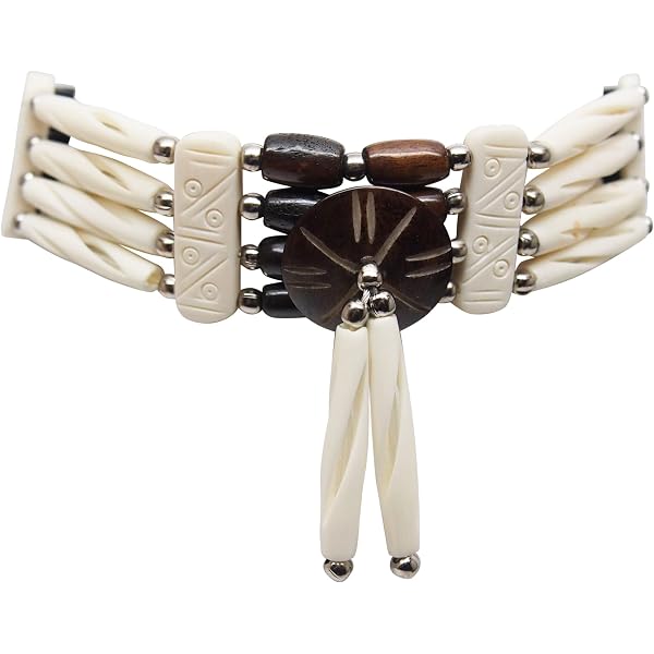 Collier Choker Ras De Cou Amérindien - Os, Cuir, Bois - Style Apache/Cheyenne - Neuf Avec étiquettes
