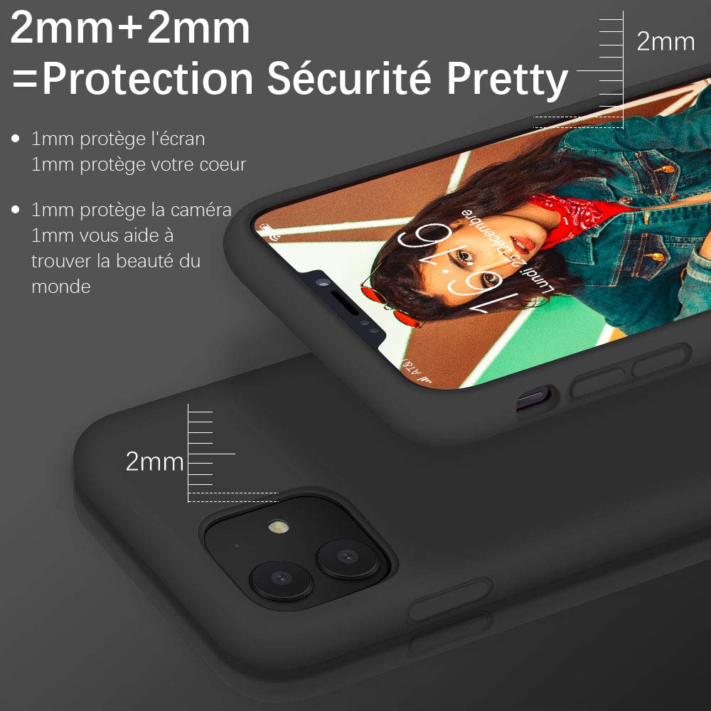 Gorain Coque pour iPhone 11, Silicone Liquide Housse de Téléphone Protection Antichoc Anti-Slip Etui Case pour iPhone XI 6.1 Pouces - Noir