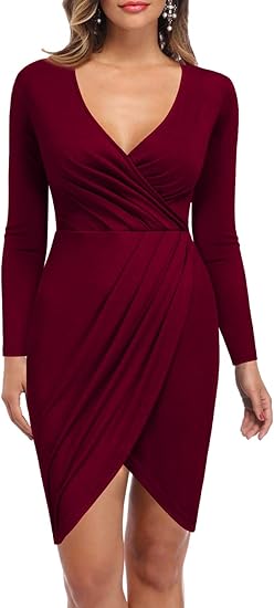 burgundy long sleeve bodycon dress