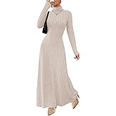 MITILLY Women Long Sleeve Maxi Dress 2025 Fall Winter Casual Turtle Neck Ribbed Knit Bodycon Going Out Dresses