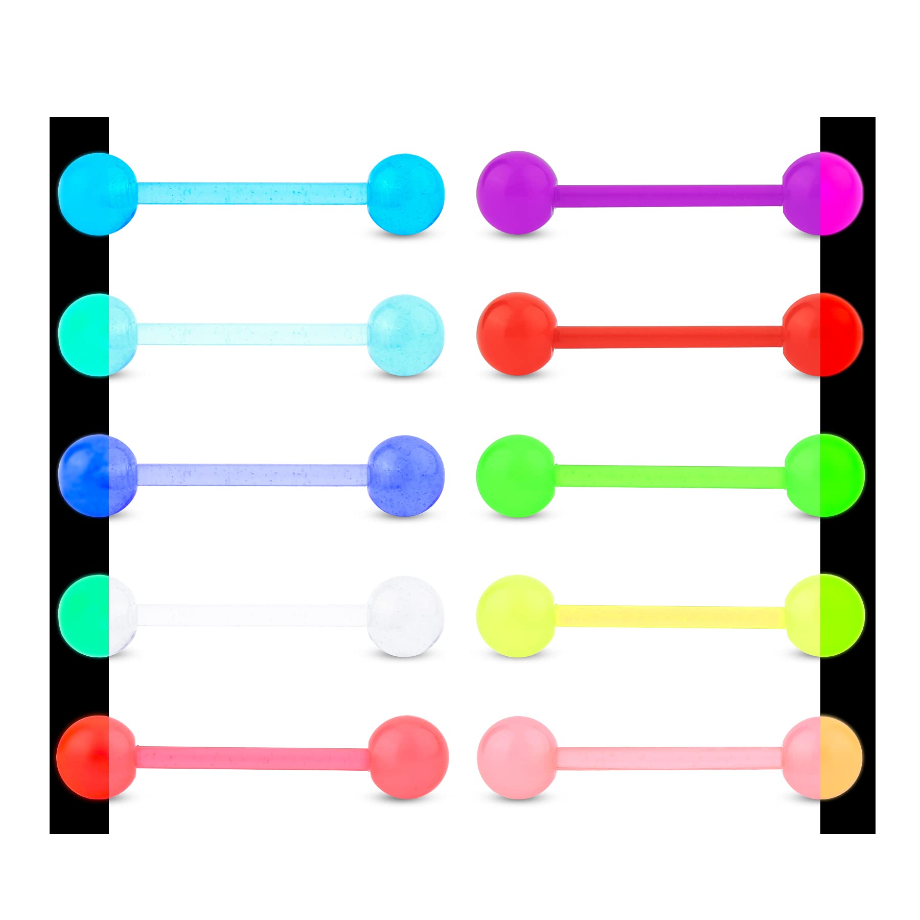 CM Crareesi Mania Glow in The Dark Tongue Bars 20Pieces Tongue Piercing Bars Acrylic Tongue Rings for Night Plastic Tongue Barbells