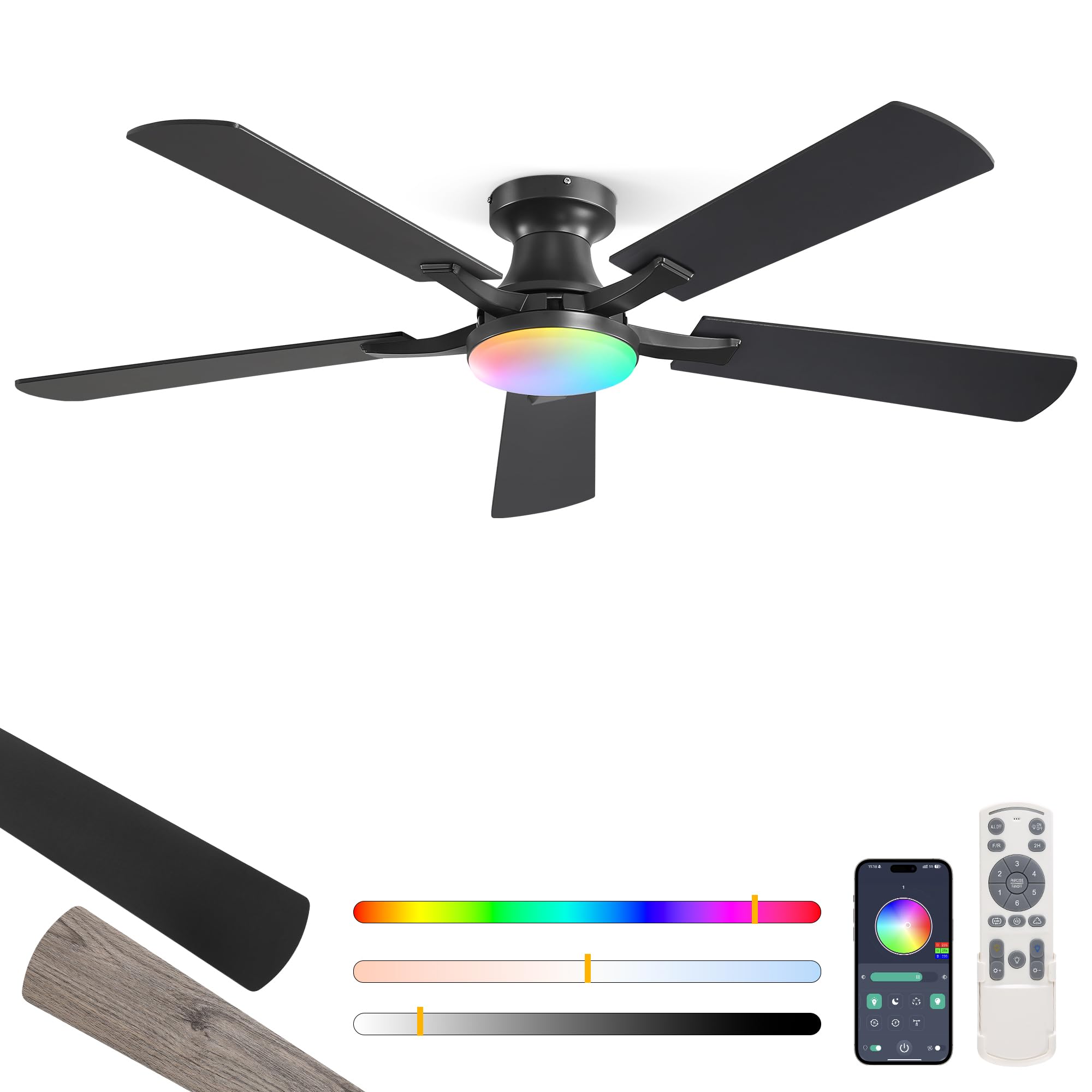 ZMISHIBO 52 Inch RGB Ceiling Fan with