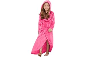 Jxstar Girls Bathrobes Kids Long Hooded Robes Plush Full Length Coral Fleece Pajamas Sleepwear