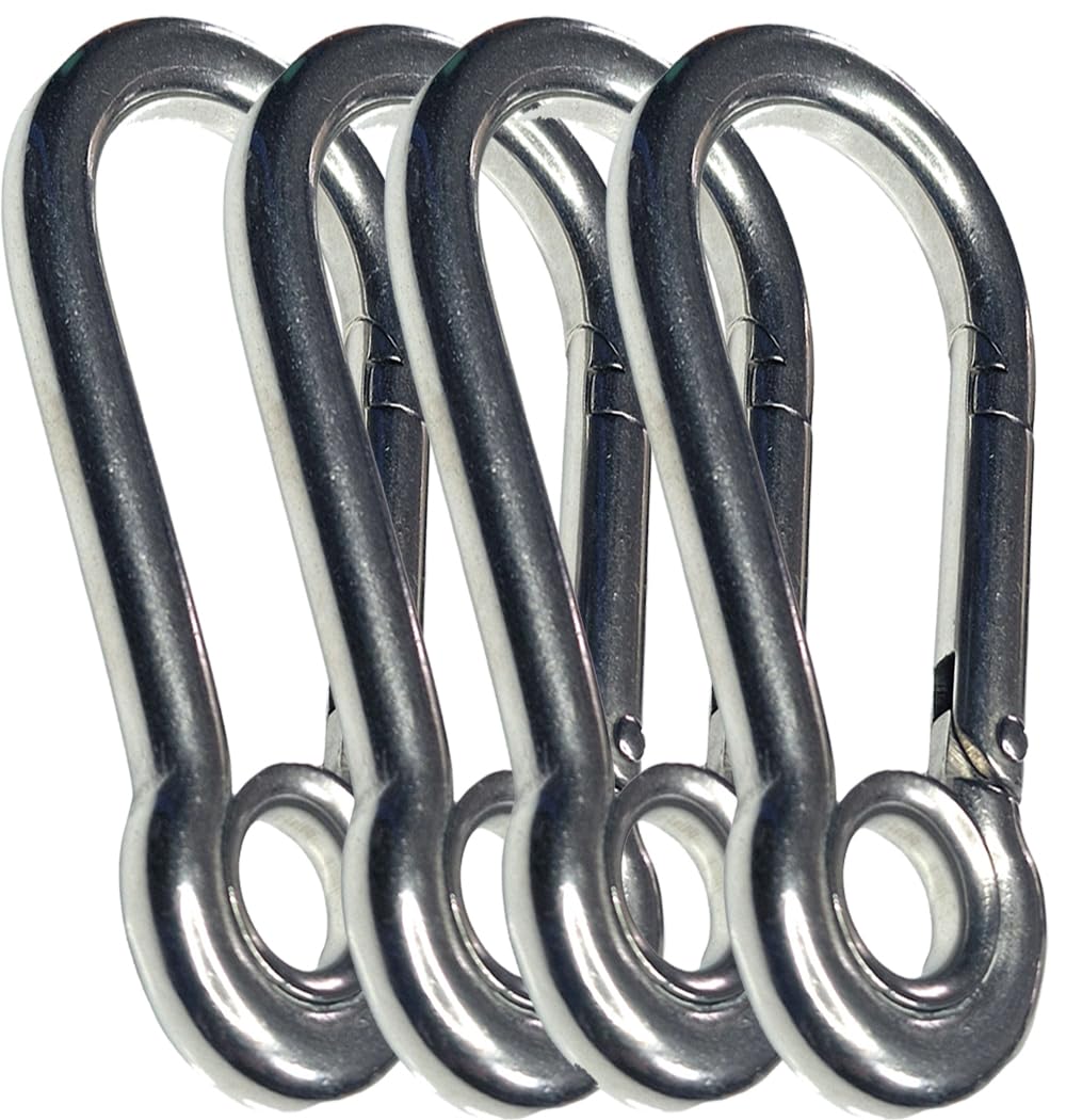 Spring Snap Eyelet Hook 316 Marine Grade Stainless Steel Carabiner Clip – Heavy Duty Locking Snap for Camping, Fishing, Traveling, Home & Outdoor Use – Rust Resistant (M5 x 50mm - 4PCS)