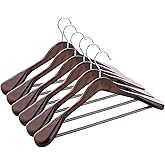 ABHENG Solid Wood Suit Hangers, 6 Pack, Coat Hangers with Non Slip Trouser Bar, 360° Swivel Hook, Heavy Duty Wide Hangers for Suit, Coat, Jacket, Trousers, Pants,17.3" W x 9" H, Dark Walnut AWY0406H