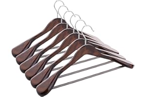 ABHENG Solid Wood Suit Hangers, 6 Pack, Coat Hangers with Non Slip Trouser Bar, 360° Swivel Hook, Heavy Duty Wide Hangers for Suit, Coat, Jacket, Trousers, Pants,17.3" W x 9" H, Dark Walnut AWY0406H