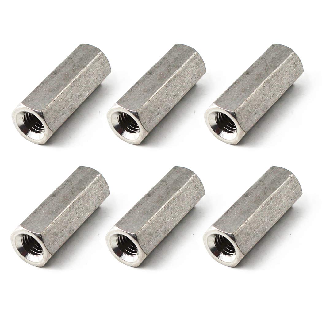 M10x17x25 Long Hex Coupling Nut 304 Stainless Steel Round Rod Coupling Nut (Pack of 6)