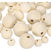 uxcell 30pcs Round Wood Beads 20mm/30mm/40mmmm Diameter Unfinished Solid Wooden Spheres, Natural Wood Craft Balls for DIY Craft Projects Art Ornaments (10pcs Each Size)