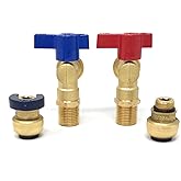 Washing Machine Valve, Brass 1/2" F1807 PEX Inlet x 3/4" MHT Outlet, Quarter Turn Shutoff. Red and Blue Handle for Hot-and-Co