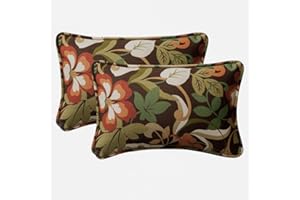 Pillow Perfect Floral Indoor/Outdoor Accent Throw Pillow, Plush Fill, Weather, and Fade Resistant, Lumbar - 11.5" x 18.5" , Brown/Green Coventry, 2 Count