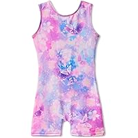 Leotards for Girls Gymnastics with Shorts Butterfly Unicorn Mermaid Dance Unitards Biketards Hotpink Black