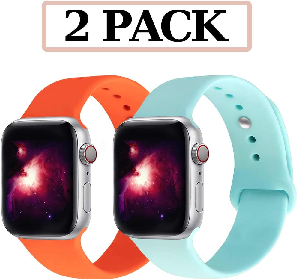 GZ GZHISY 2 Pack Compatible for Apple Watch Band 38mm 40mm 42mm 44mm, Soft Silicone Sport Strap Replacement iWatch Wristbands Compatible for iWatch Series 1, 2, 3, 4, 5, S/M, M/L