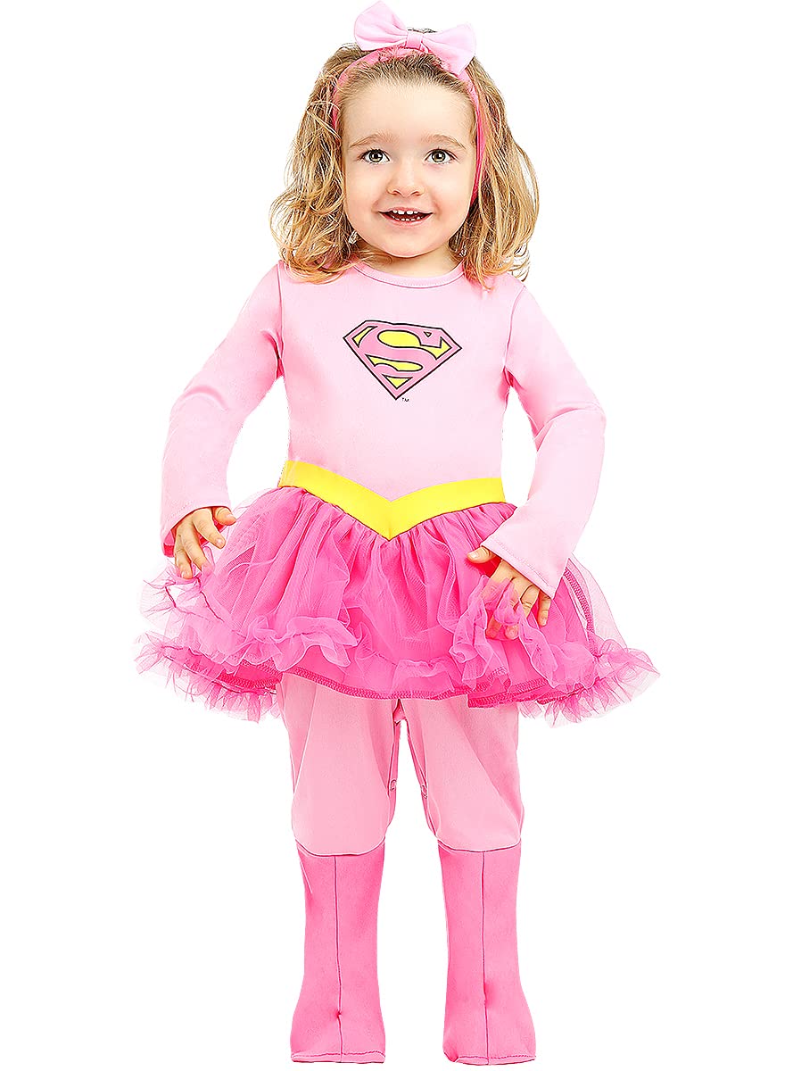 Funidelia | Supergirl Costume for Babies for baby Kara Zor-El, Superheroes, DC Comics - Costume for kids, accessory fancy dress & props for Halloween, carnival & parties - Size 0-6 months - Pink