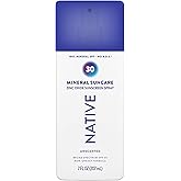 Native Sunscreen Pump Spray Unscented SPF 30, 100% Mineral SPF for Face & Body Broad Spectrum UVA UVB for Men & Women, Suitable for Sensitive Skin & Hawaii Compliant, Lightweight & No Residue, 7oz