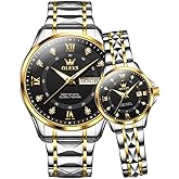 OLEVS Couple Watch His and Her Set Watches Business Analog Quartz Men and Women Watches Stainless Steel Waterproof Luminous Date Wrist Watch