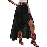SHENHE Women's Boho Maxi Skirt High Low Asymmetrical Lace Ruffle Hem Flowy Western Skirt