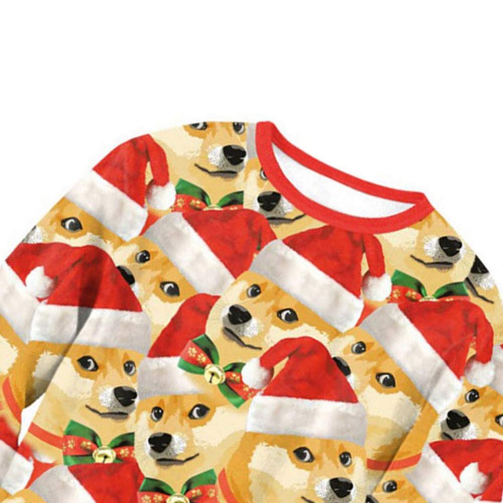 Unisex Christmas Loose Sweatshirt Cute 3D Puppy Crew-neck Shirts Tops