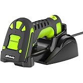 Alacrity Upgraded 2D Industrial Barcode Scanner with Wireless Charging Stand, 1968 Feet Transmission Distance 433Mhz Wireless &amp; Bluetooth 2in1 Barcode Reader, Shock Dust Proof Hands Free, Green