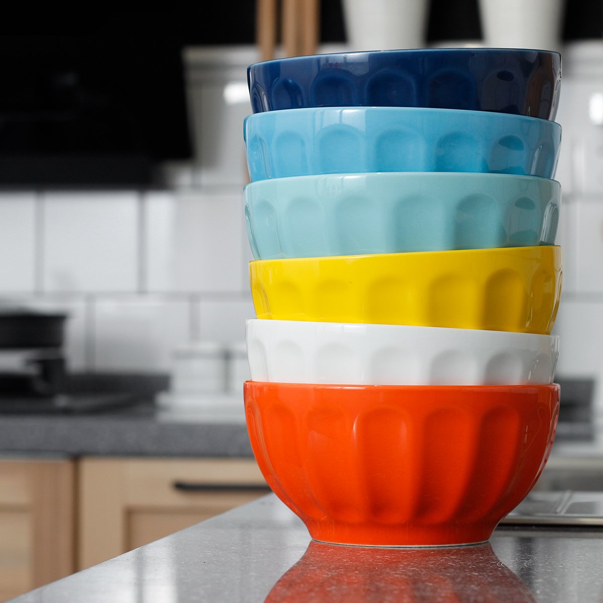 Sweese 26oz Porcelain Fluted Bowls, Set Of 6