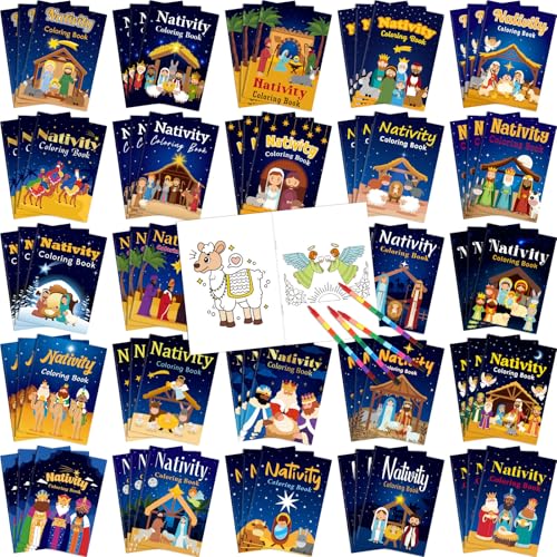 Liliful 72 Pcs Bible Coloring Book Bulk for Christian Mini Coloring Books Religious Party Favors Christian Story Activity Supplies Bulk for Sunday School Crafts Holiday Gifts