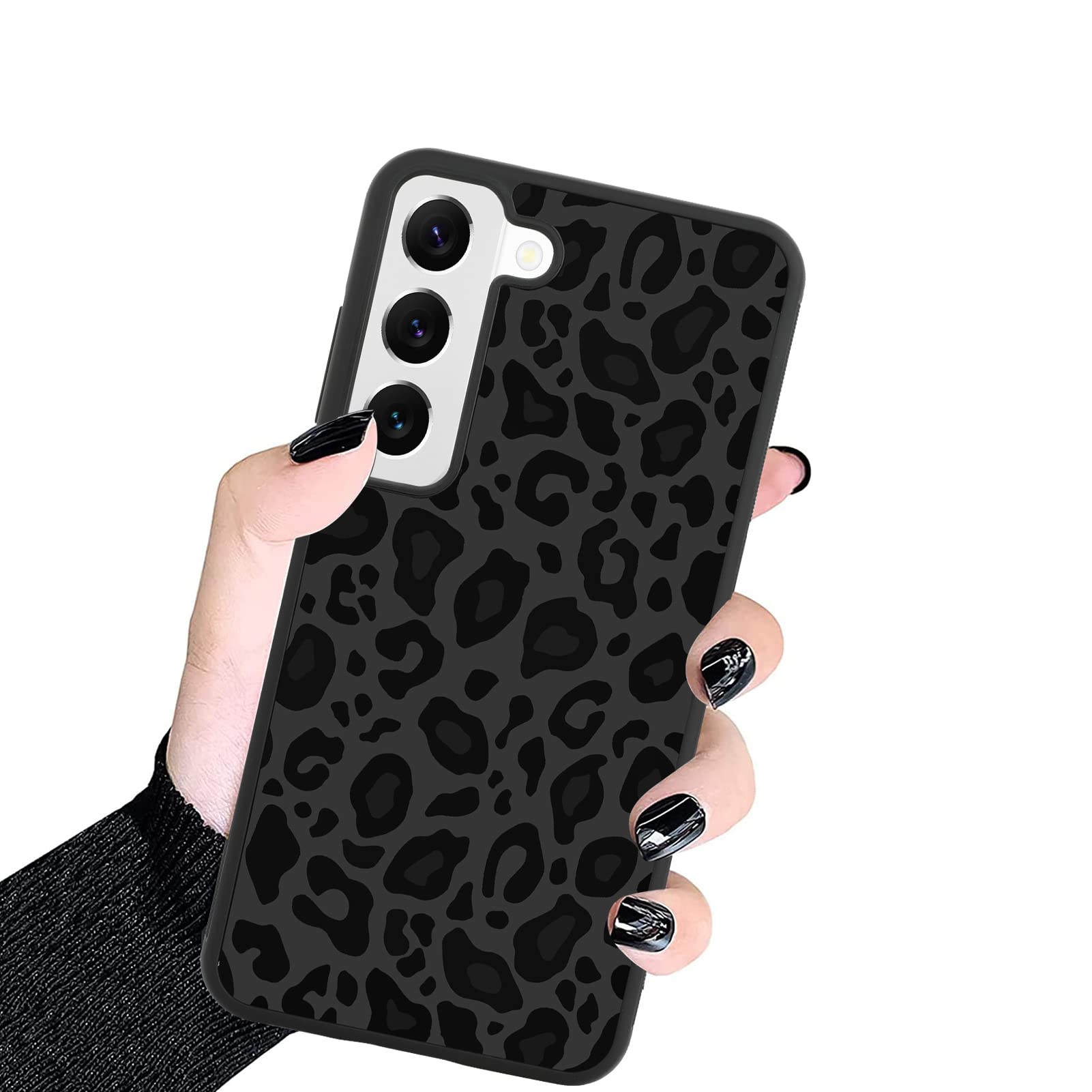 KANGHAR Case Compatible with Samsung Galaxy S23 Plus 5G,Black Leopard Design,Tire Texture Non-Slip +Shockproof Rugged TPU Protective Case for Galaxy S23 Plus 5G Leopard Pattern