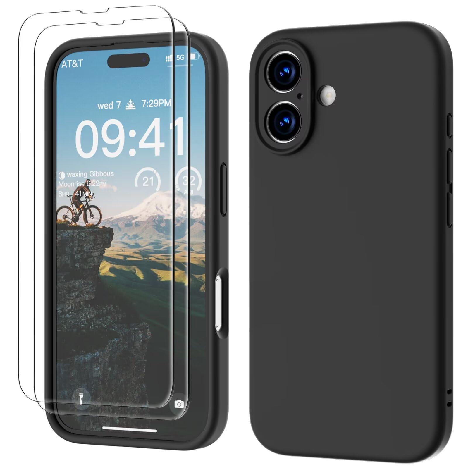 GOODVISH 3 IN 1 for iPhone 16 Case 6.1 inch, Upgraded Camera Protection, 2X HD Screen Protector, Liquid Silicone Anti-Scratch Shockproof Gel Rubber Anti-Fingerprint Phone Case Cover, Black