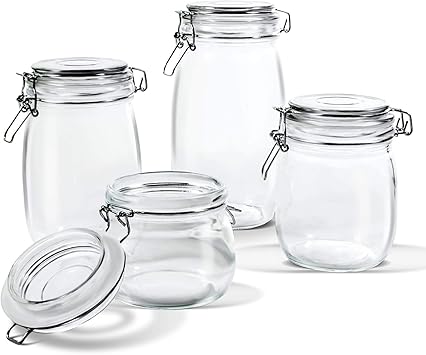 Amazon Com Glass Storage Jars With Airtight Hinged Lid Leak Proof Gasket Clear Canister For Oats Canning Cereal Pasta Sugar Coffee Nuts Spices Set Of 4 Food Preserve Container Jars Home Improvement
