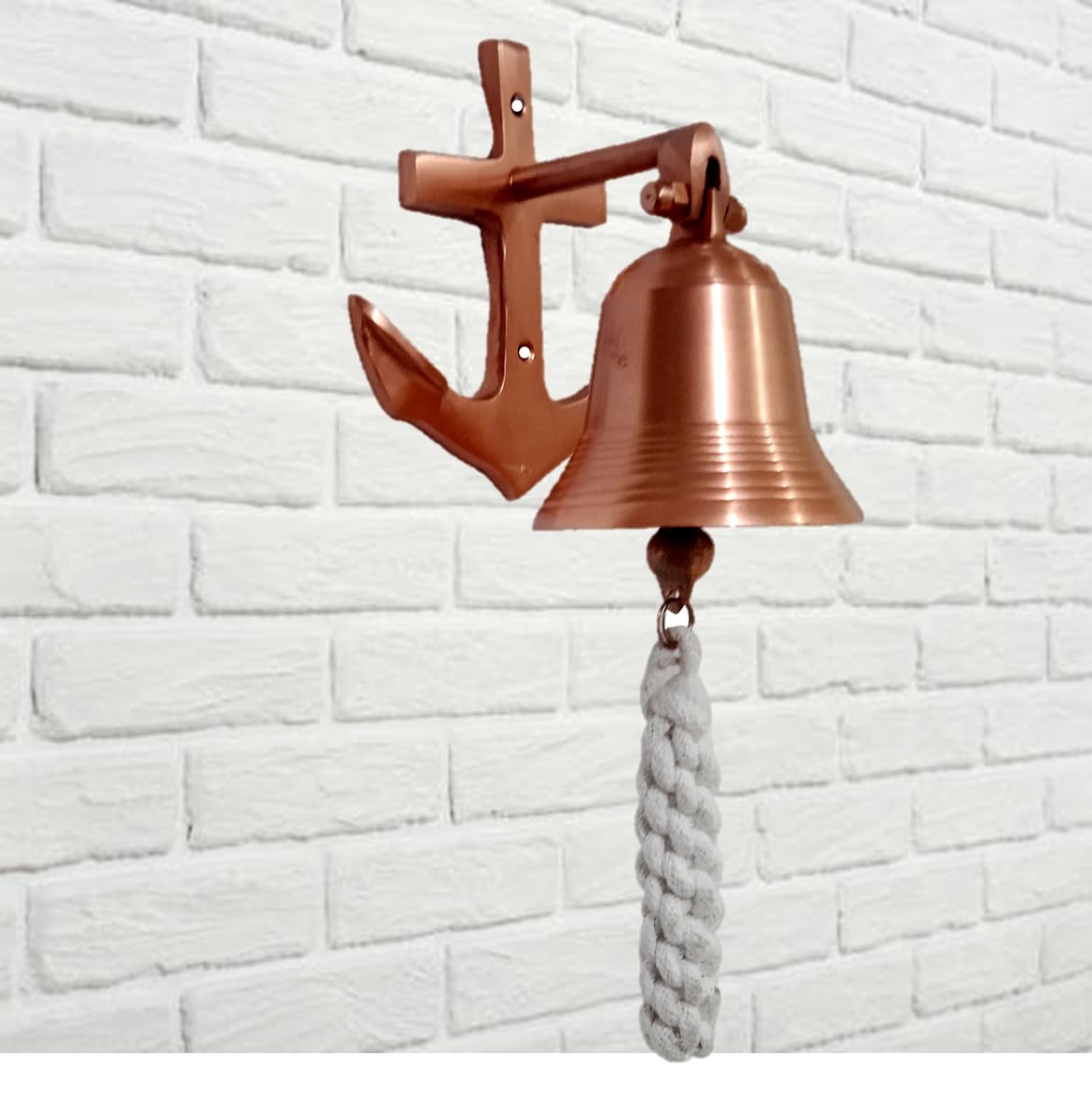 Purpledip Brass Nautical Bell Anchor Mount: Pirate Ship Marine Wall Hanging, Copper (11403B)