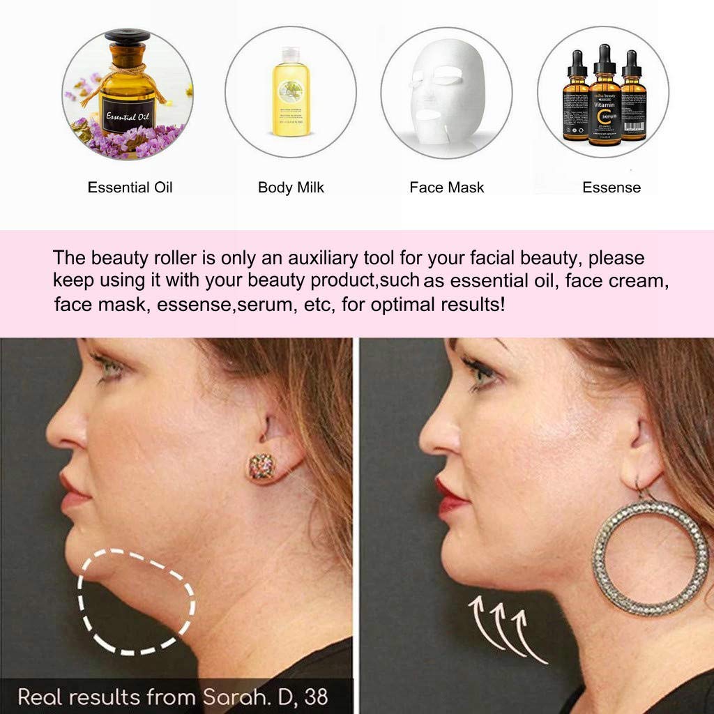 2-IN-1 Jade Roller Face Massager, Electric Nature Rose Quartz Beauty Bar Facial Roller Kit, Arm Eye Nose Massage Stone for Face Lift,Anti-Aging,Anti-Wrinkles,Skin Tightening,Face Firming: Beauty