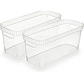 Tribello Narrow Storage Bins &ndash; Slim, Clear Plastic Storage Basket, Clear Organizer for Tight Spaces (2 Pack, 15&rdquo; x 6&rdquo; x 6&rdquo;)